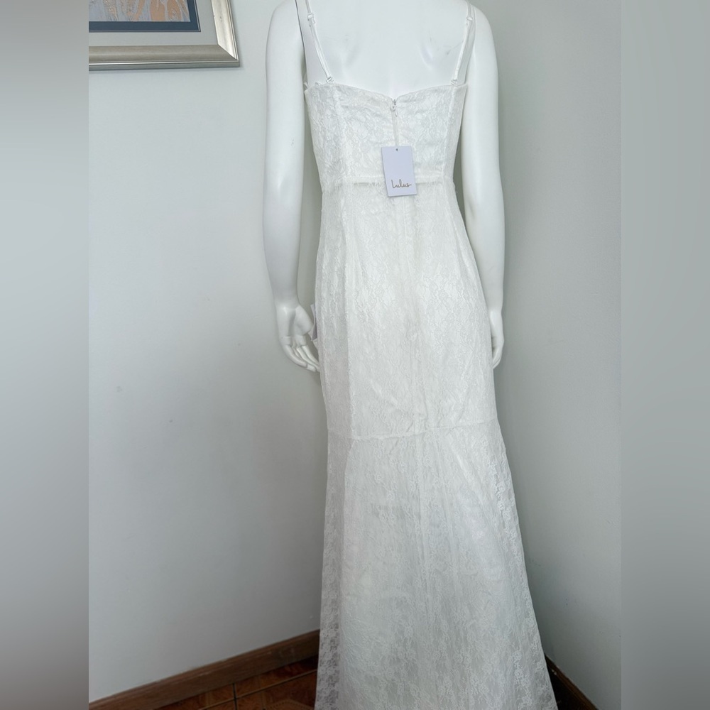 Lulus White Lace Bustier Maxi Dress – Size L – Stretch Fit Bridal Gown – New - Picture 8 of 16